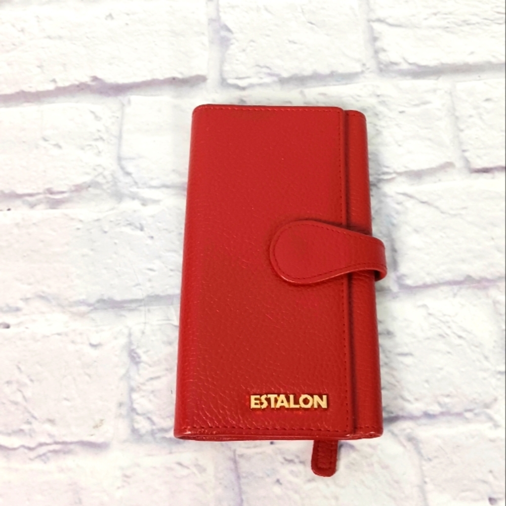 Estalon red pebbled leather wallet